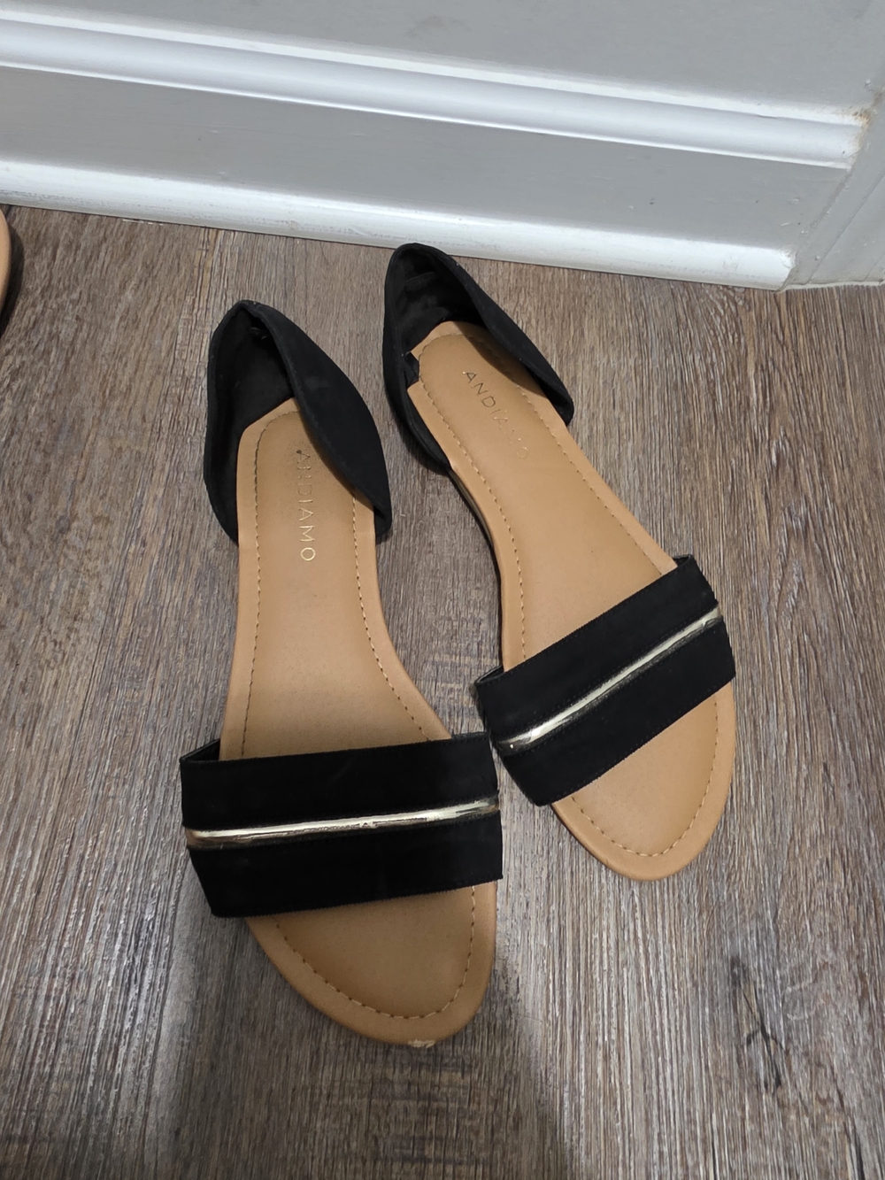 Black Andiamo D'Orsay Flat Sandals with Metallic Trim